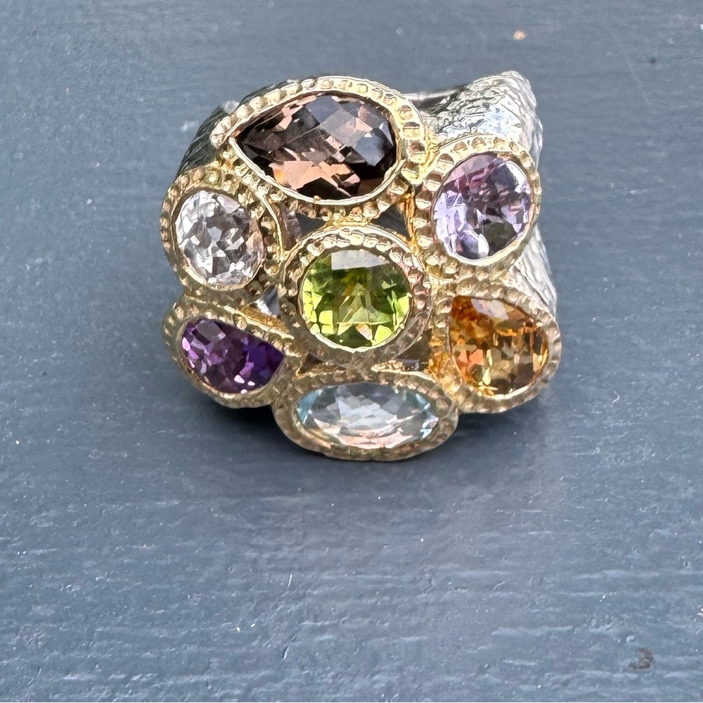 925 Sima K Chunky Gemstone Hammered Ring